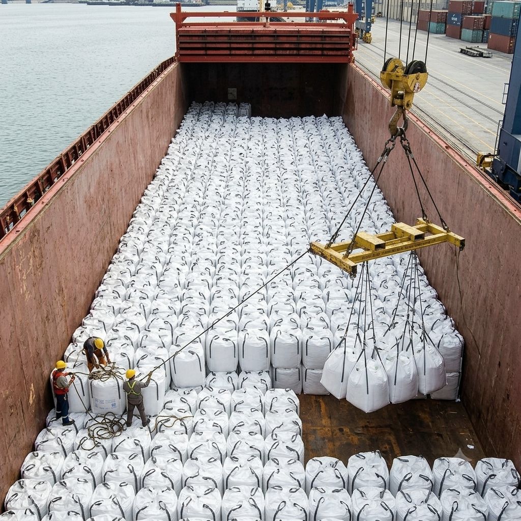 ICUMSA 45 sugar in bulk bags being loaded into vessel hold