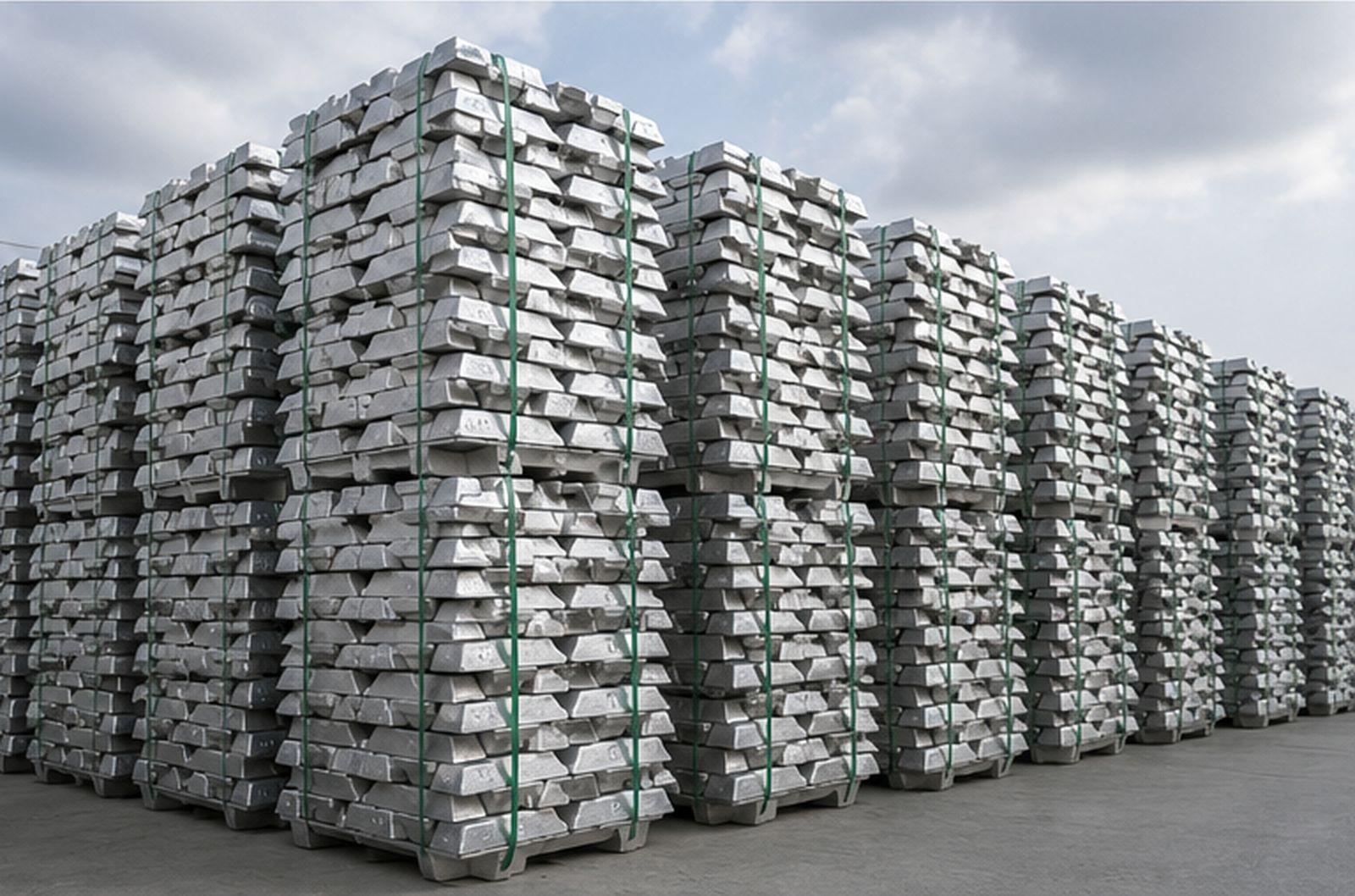 A7 aluminium ingots stacked for export